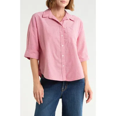 Trove New York Oxford Collegiate Short Sleeve Shirt In Pink