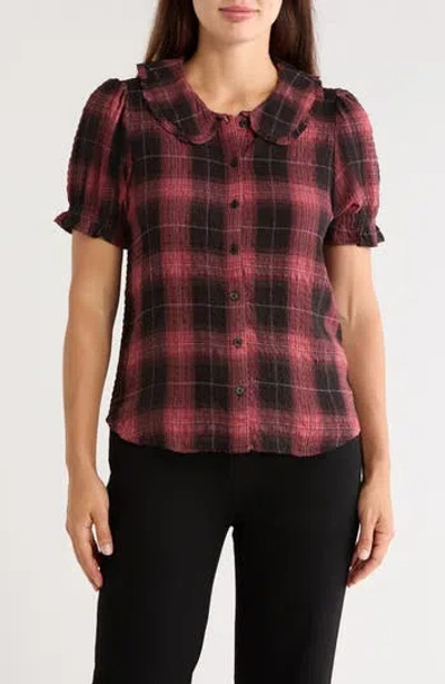 Trove New York Plaid Peter Pan Collar Shirt In Burgundy