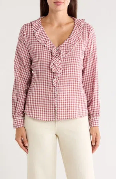 Trove New York Plaid Ruffled Woven Top In Pink