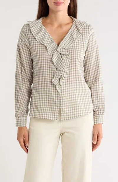 Trove New York Plaid Ruffled Woven Top In Gold