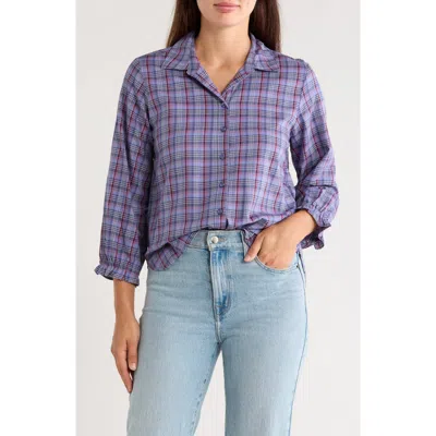 Trove New York Plaid Three-quarter Sleeve Shirt In Frozen Blueberry