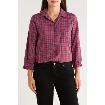 Trove New York Plaid Three-quarter Sleeve Shirt In Mapleseaso