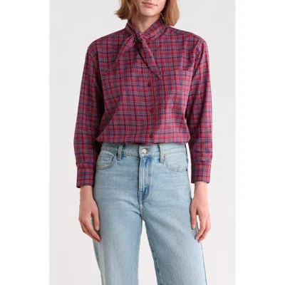 Trove New York Plaid Tie Neck Shirt In Maple Season