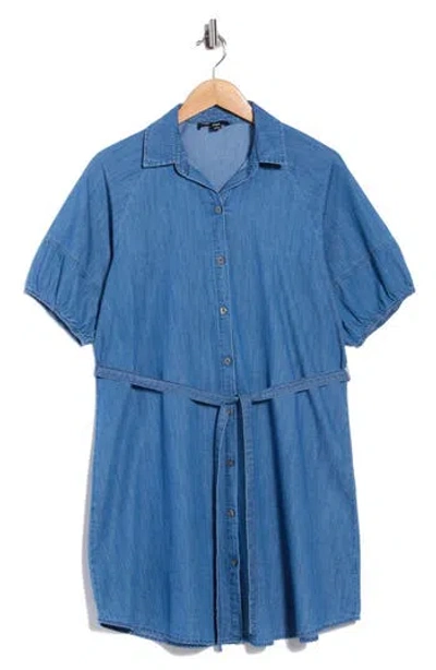 Trove New York Puff Sleeve Denim Shirt Dress In Medium Wash
