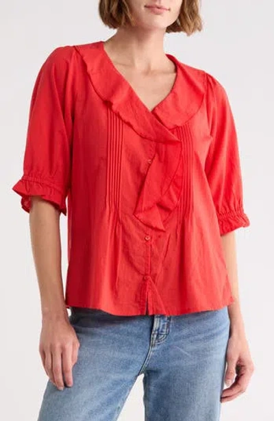Trove New York Romantic Ruffle Button-up Shirt In Red