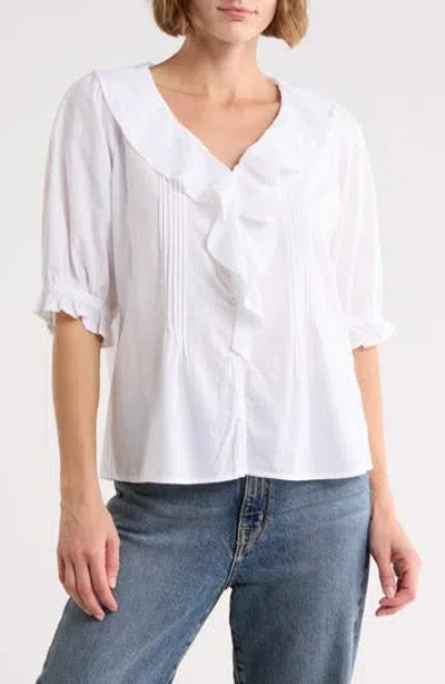 Trove New York Romantic Ruffle Button-up Shirt In White