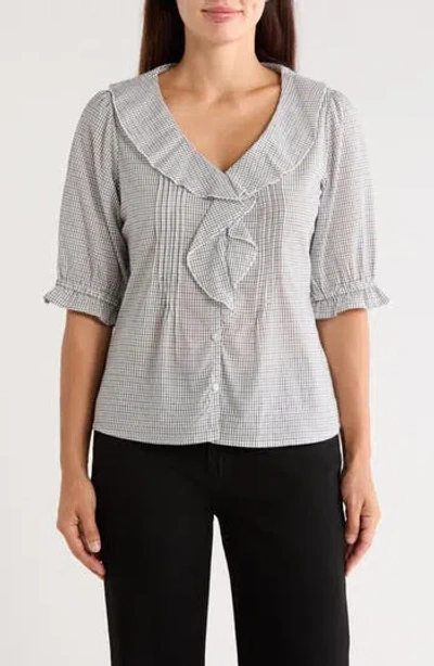 Trove New York Ruffled V-neck Button Top In Gray