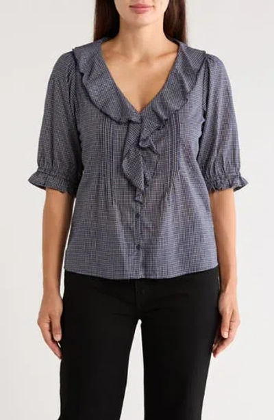 Trove New York Ruffled V-neck Button Top In Gray