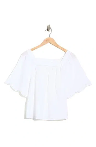 Trove New York Square Neck Flutter Sleeve Cotton Top In White