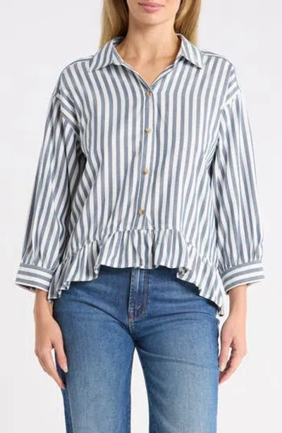 Trove New York Striped Peplum Shirt In Blueberry Crush
