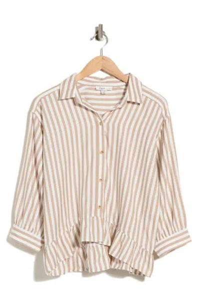 Trove New York Striped Peplum Shirt In Camelbeige