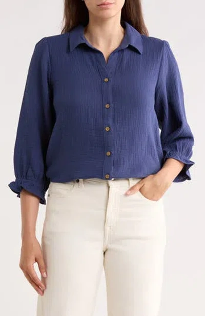 Trove New York Sunset Cotton Gauze Button-up Shirt In Blue