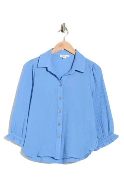 Trove New York Sunset Cotton Gauze Button-up Shirt In Blue