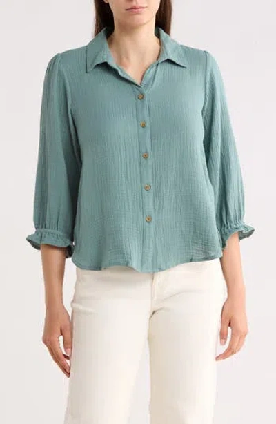 Trove New York Sunset Cotton Gauze Button-up Shirt In Green
