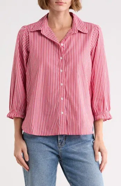Trove New York Sunset Striped Button Down Shirt In Currant Red