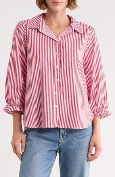 Trove New York Sunset Striped Button Down Shirt In Red Tiger