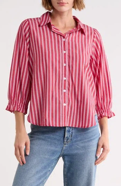 Trove New York Sunset Striped Button Down Shirt In Ruby Lines