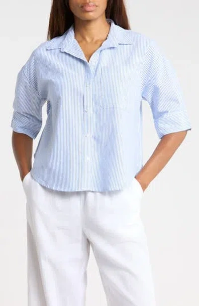 Trove New York The Collegitate Short Sleeve Button-up Shirt In Bay Blue
