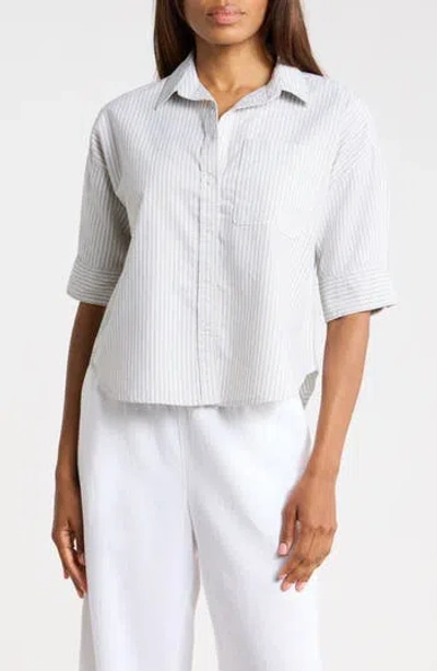 Trove New York The Collegitate Short Sleeve Button-up Shirt In Herbe Claire