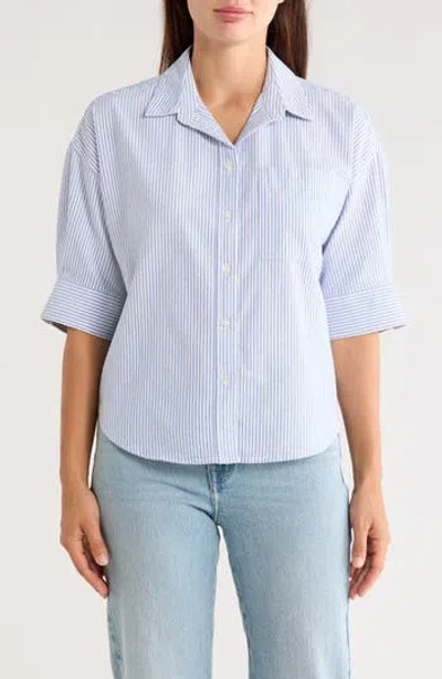 Trove New York The Collegitate Short Sleeve Button-up Shirt In Savoy Blue