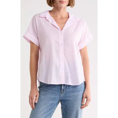 Trove New York The Ruched Button-up Shirt In Pink