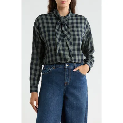 Trove New York Tie Neck Button-up Top In Agave Green