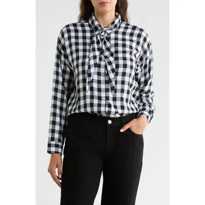 Trove New York Tie Neck Button-up Top In Multi