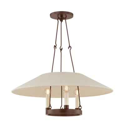 Troy Archive 25" Wide Bronze 3-light Linen Shade Chandelier