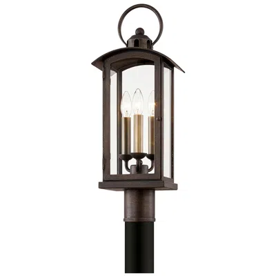 Troy Chaplin 3 Light Post - Vintage Bronze Finish - Clear Glass In Black