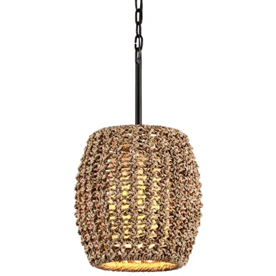 Troy Conga 12" Wide Tidepool Bronze Mini Pendant With Rope Shade