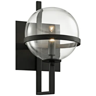 Troy Elliot 11 1/2" High Textured Black Glass Orb Wall Sconce