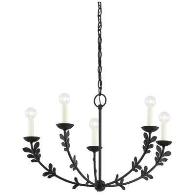 Troy Florian 28" Wide Black Iron 5-light Chandelier