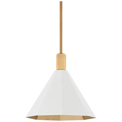 Troy Huntley 15" Wide Brass And White Geometric Cone Modern Pendant