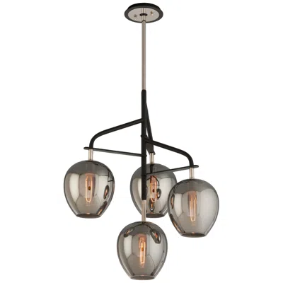 Troy Lighting Odyssey 4 Light Chandelier In Textured Black & Polish Nickel In Brown
