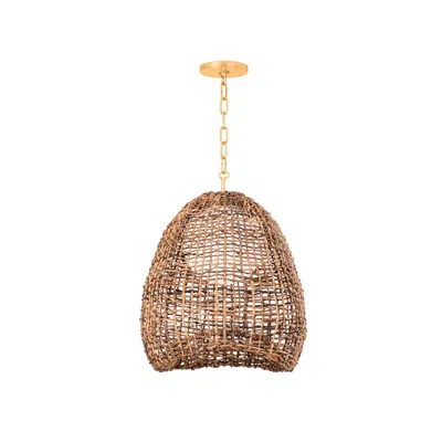 Troy Maester 16" Wide 1-light Gold And Natural Fiber Dome Pendant