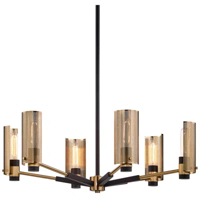 Troy Pilsen 30"w Modern Bronze And Aged Brass 6-light Chandelier In Black