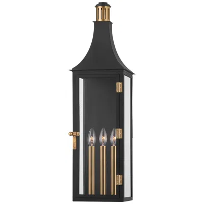 Troy Wes 30 3/4" High Black And Brass Outdoor Lantern Wall Light