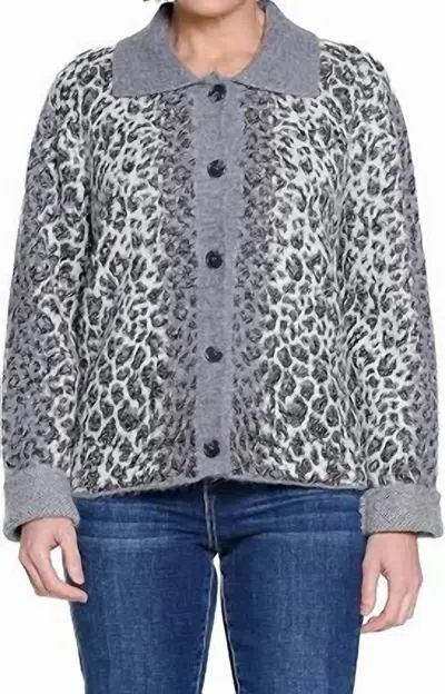 Tru Luxe Animal Print Cardigan With Front Buttons In Multi Color In Gray