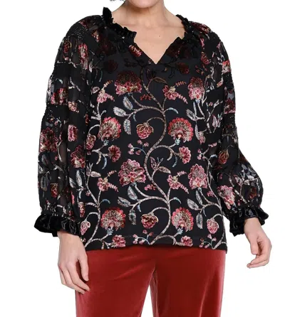 Tru Luxe Burnout Velvet Top In Black Multi