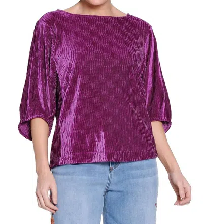 Tru Luxe Crinkle Velvet Top In Plum In Multi