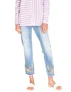 Tru Luxe Floral Embroidered Fray Jeans In Light Indigo In Blue