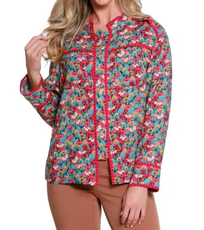 Tru Luxe Floral Print Button-front Top In Multi