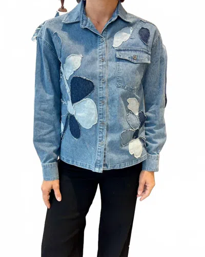 Tru Luxe Flower Applique Denim Jacket In Blue