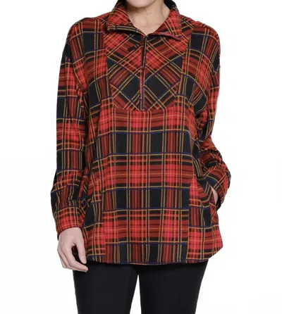 Tru Luxe Half Zip Front Knit Shirt In Navy Plaid In Multi