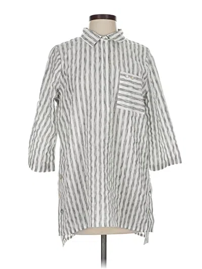 Pre-owned Tru Luxe Jeans 3/4 Sleeve Button Down Shirt In Silver