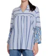 Tru Luxe Mixed Print Notch Neck Top In Blue Mix