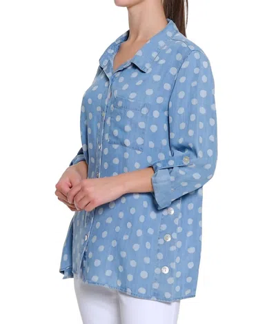 Tru Luxe Polka Dot Denim Top In Chambray