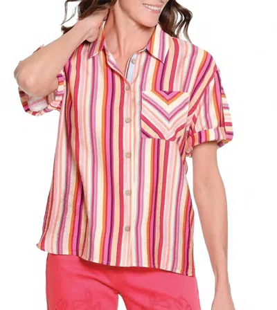 Tru Luxe Printed Camp Shirt In Red Multi