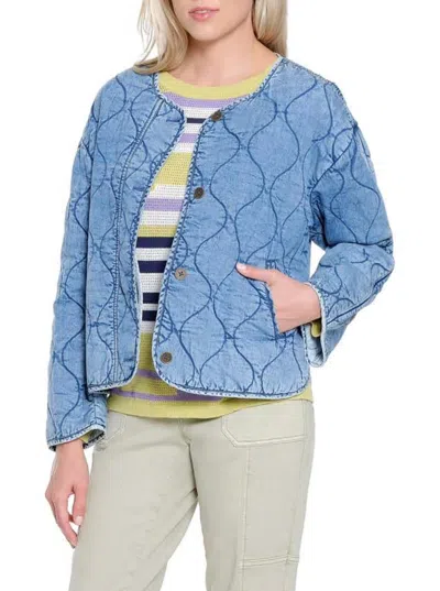 Tru Luxe Quilted Denim Jacket In Medium Indigo In Blue