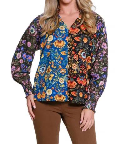 Tru Luxe Ruffle Neck Blouse In Multi